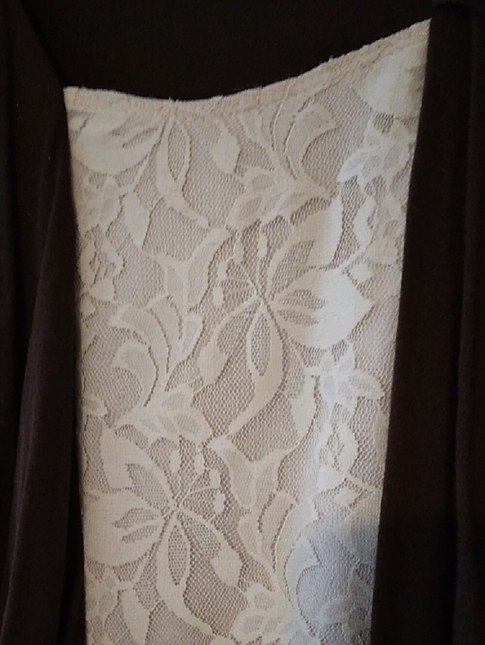 Wrapper Y2K Brown Ruffle-Trim Open Cardigan with White Lace Inset - Picture 5 of 8